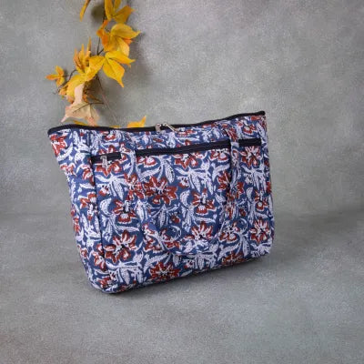 Baby Bag /Diaper bag/Hospital Bag Blue Color with Grey and Red Flower Design.