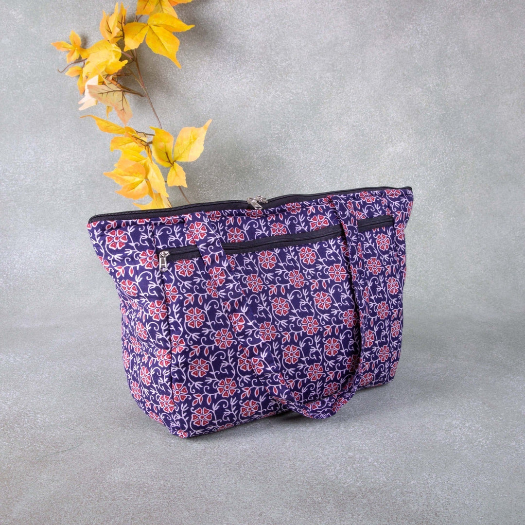 Baby Bag /Diaper bag/Hospital Bag Navy Blue with Red Flower Design.