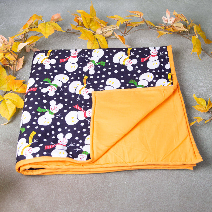 Baby Comforters Black With Mango Yellow and White Cartoon Prints.