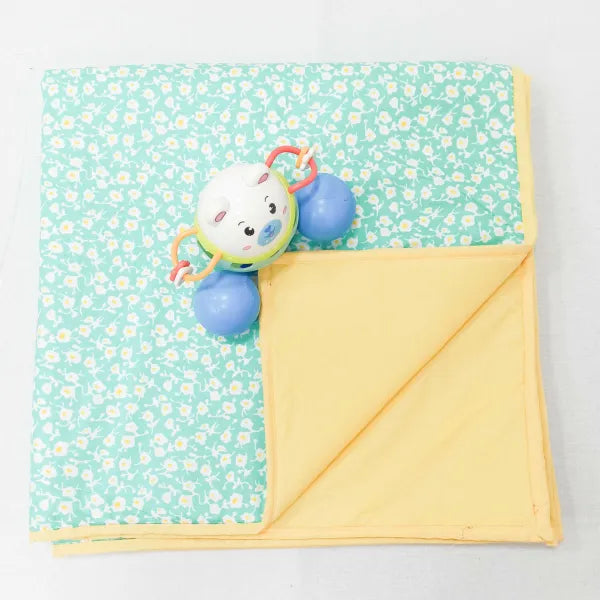 Baby Comforters Green with Yellow Small Flower Design.