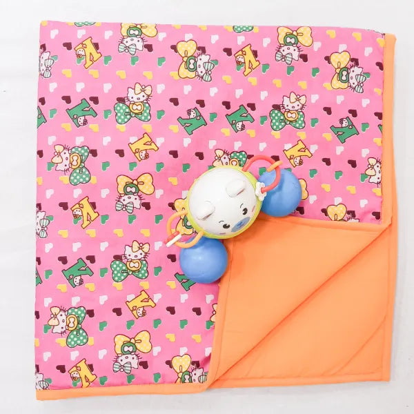 Baby Comforters Light Pink with Mango Yellow and White Cartoon Prints.