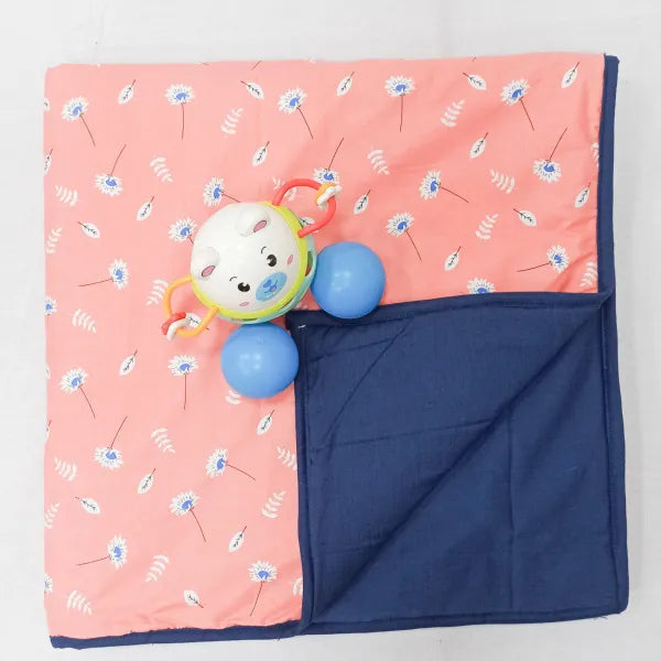 Baby Comforters Peach with Blue Flowers and Leaf Prints.