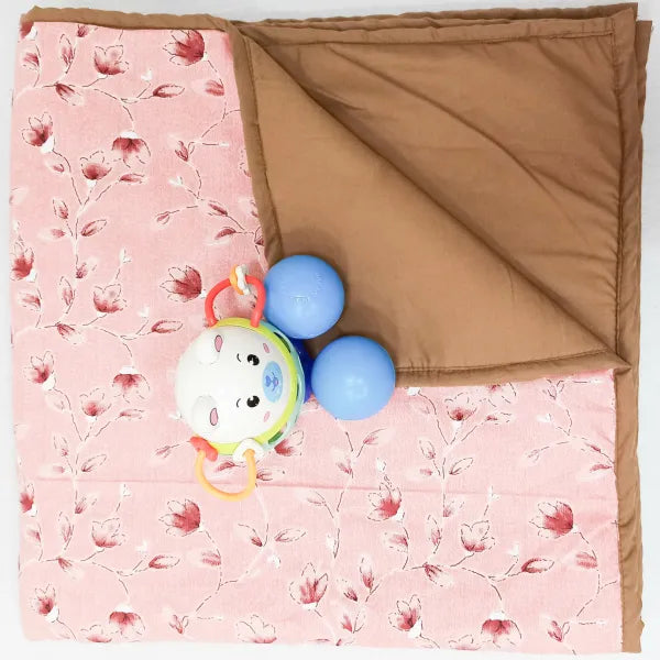 Baby Comforters Pink With Brown Flower Prints.