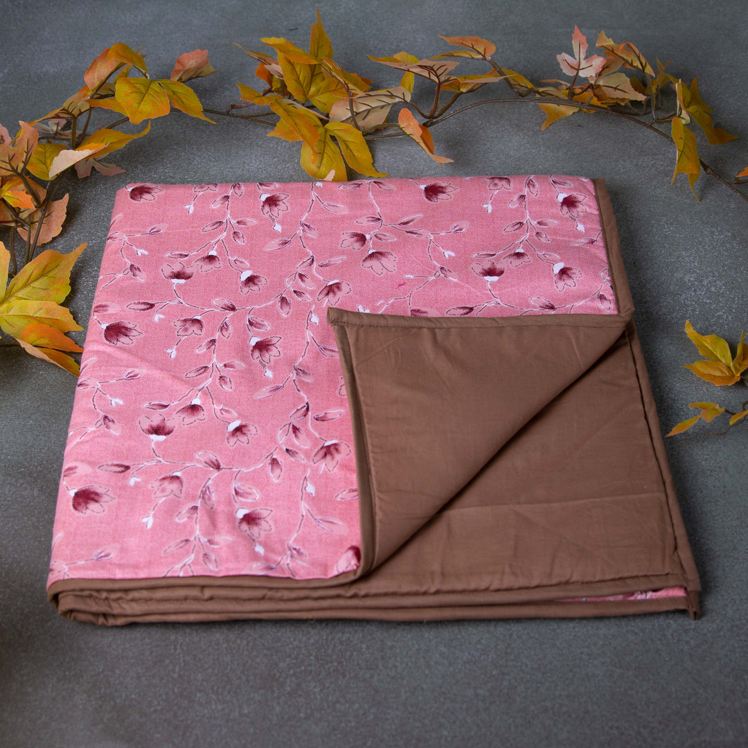 Baby Comforters Pink With Brown Flower Prints.