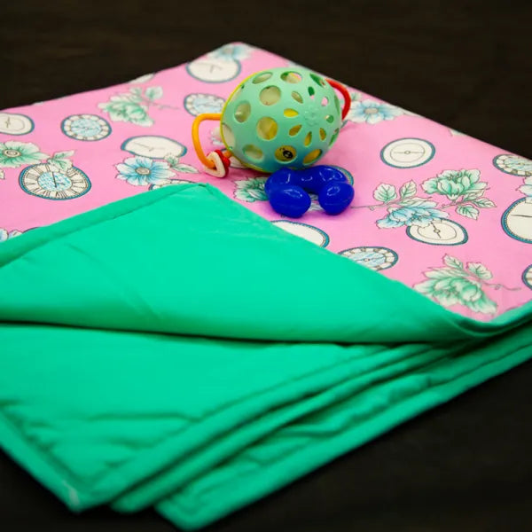 Baby Comforters Pink With Green Colour Clock Design.