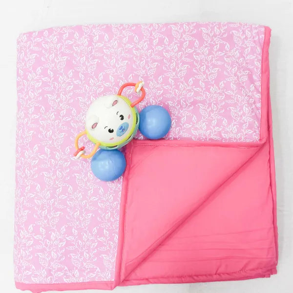 Baby Comforters Pink with White Leaf Prints.