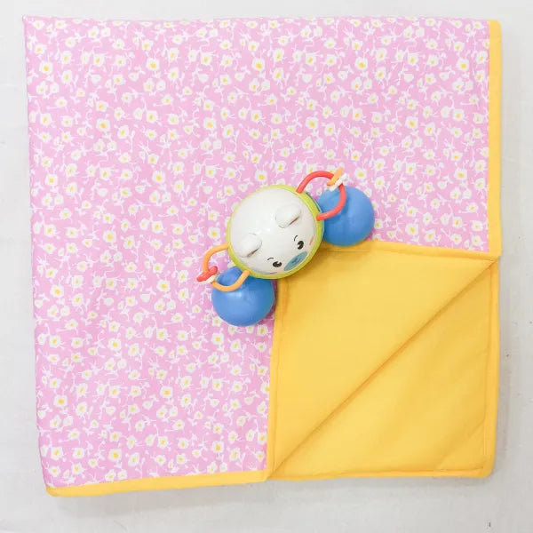 Baby Comforters Pink with Yellow and White Small Flower Design.