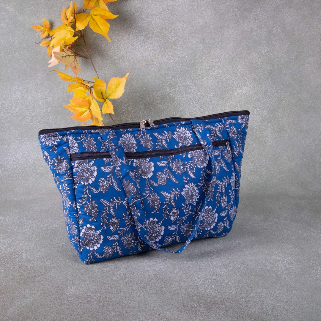Baby Essential Bag /Diapper bag Blue Colour with Grey Flower Design.
