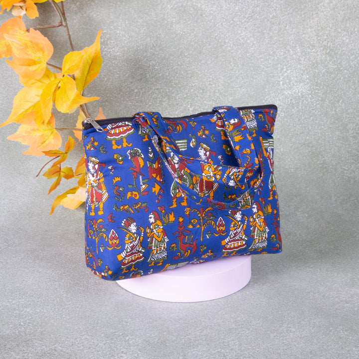 Bristlefront everyday handy bags Blue Colour With Kalamkari Design