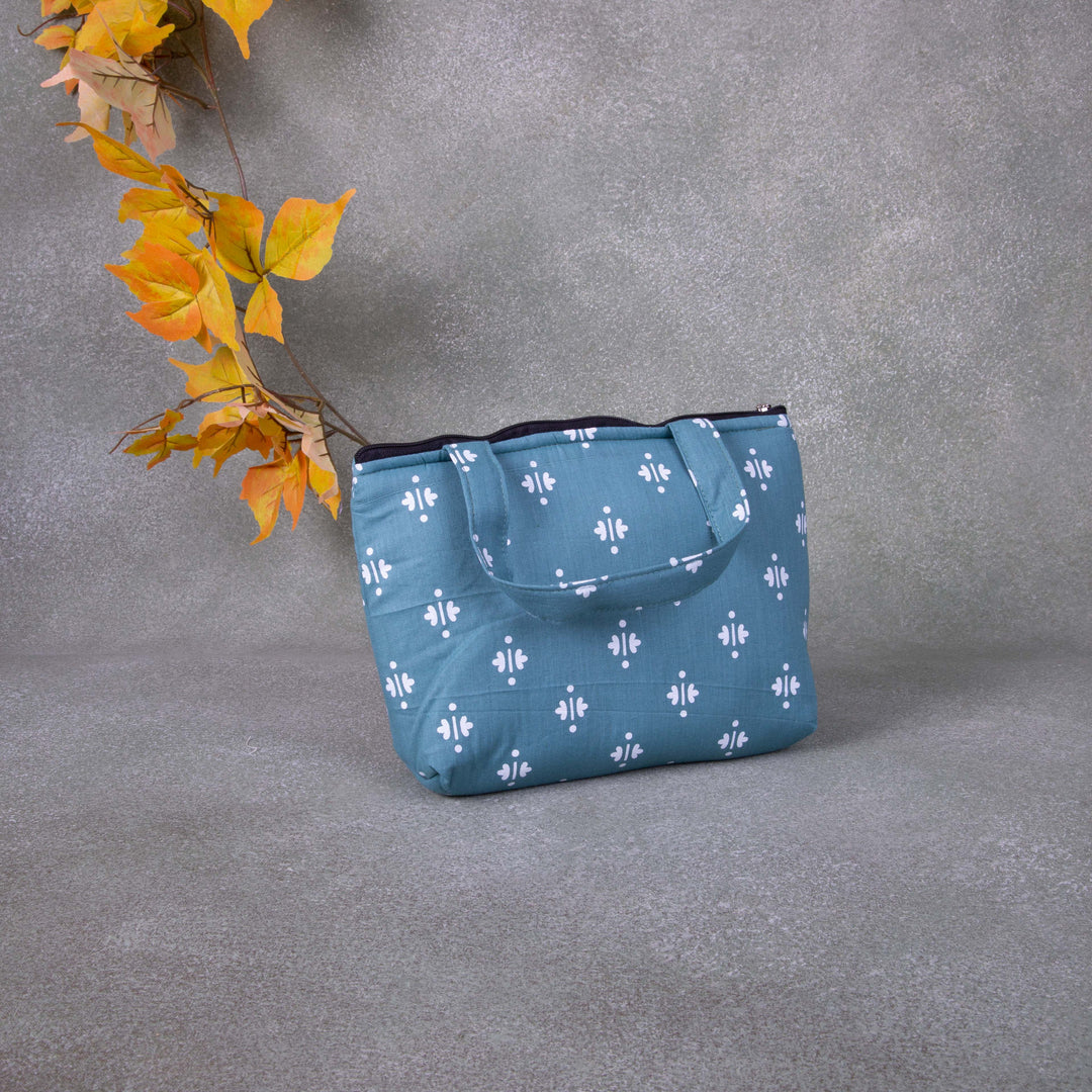 Bristlefront everyday handy bags Green Colour with With White Small Flower Design.