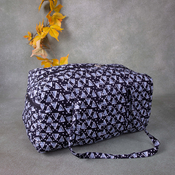 Rectangle Travel Bag Black Colour Triangle Design.