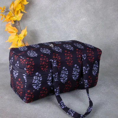 Rectangle Travel Bag Black Colour with Red Prints.
