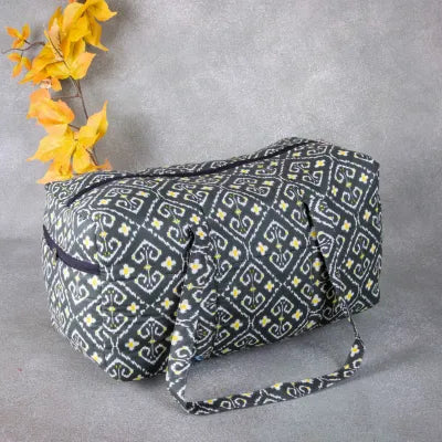 Rectangle Travel Bag Green Colour with yellow Prints.