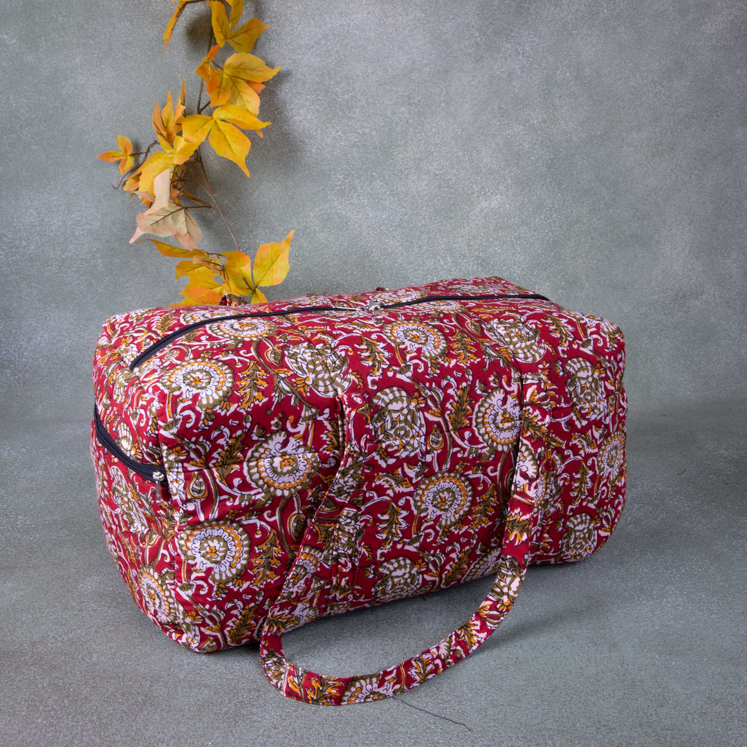 Rectangle Travel Bag Maroon Colour with Mustered Prints.