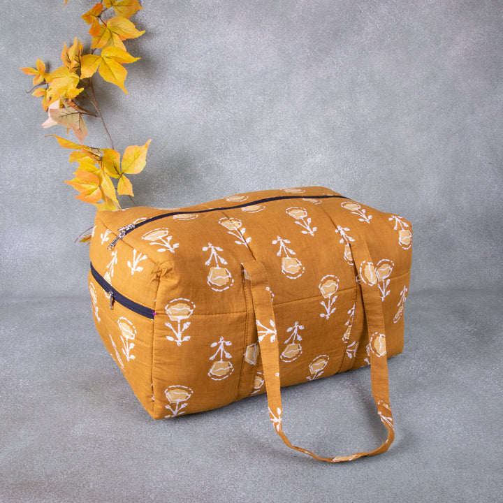 Rectangle Travel Bag Yellow Color Flower Design.