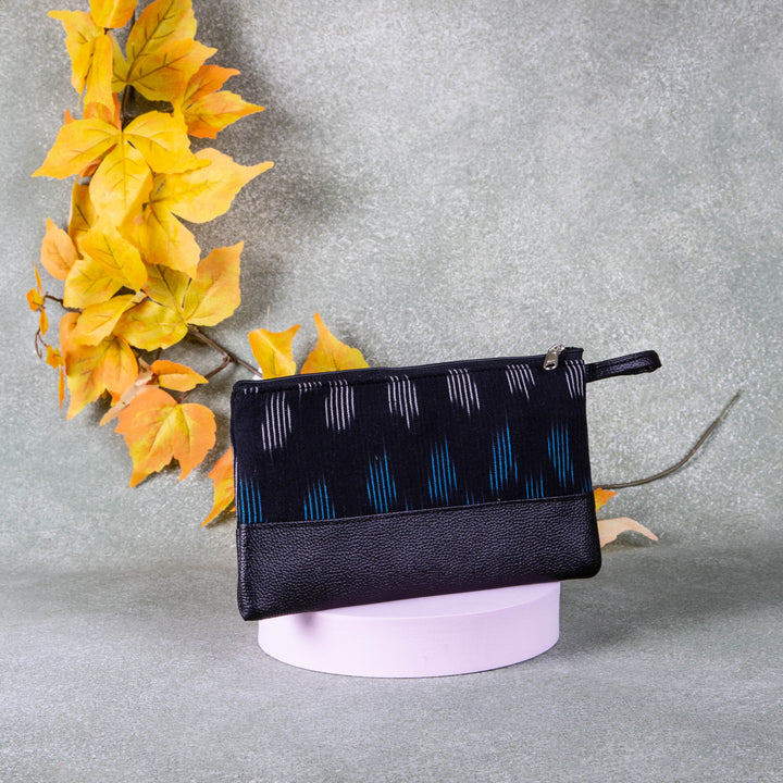 Sarus Crane Classic Purse Black with Blue Line Design.