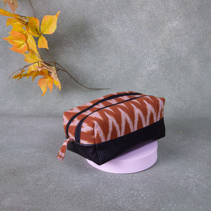 Sarus Crane Series Double Zip Vanity Brown Colour with zig zag Design.