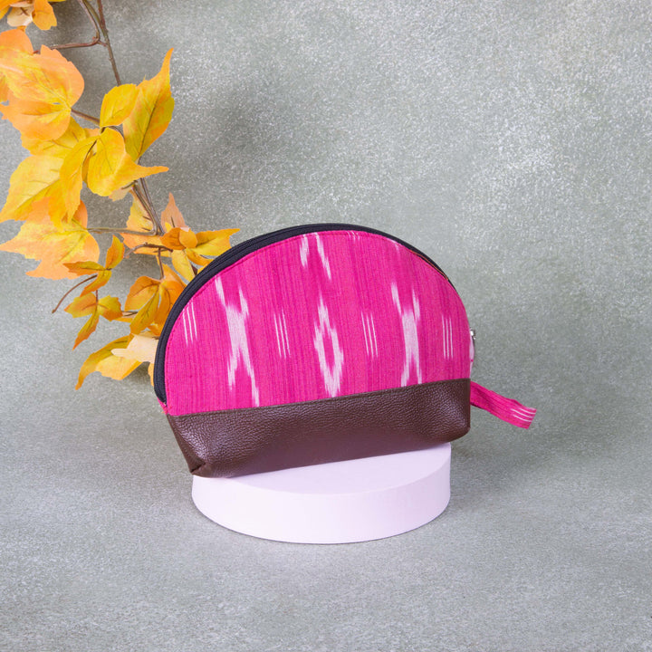 Sarus Crane Series Half Moon Vanity pouch Dark Pink Colour Design.