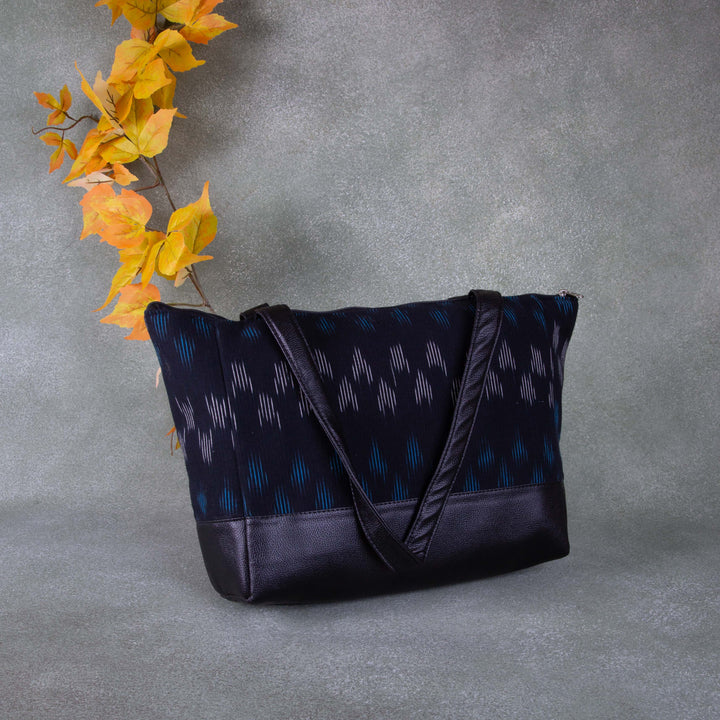 Sarus Crane Series Jumbo Tote Black with Blue Line Design.