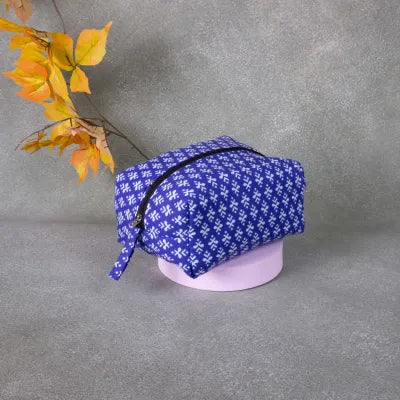 Vanity Pouch Blue Colour with White Flower Design.