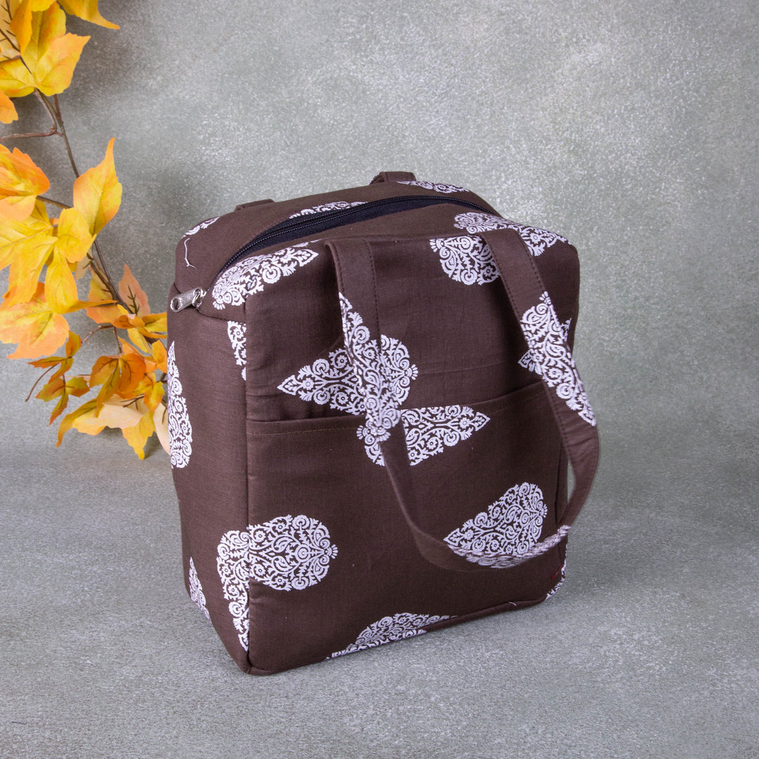 Water Proof Cotton Lunch Brown Colour with White Big Flower Design.