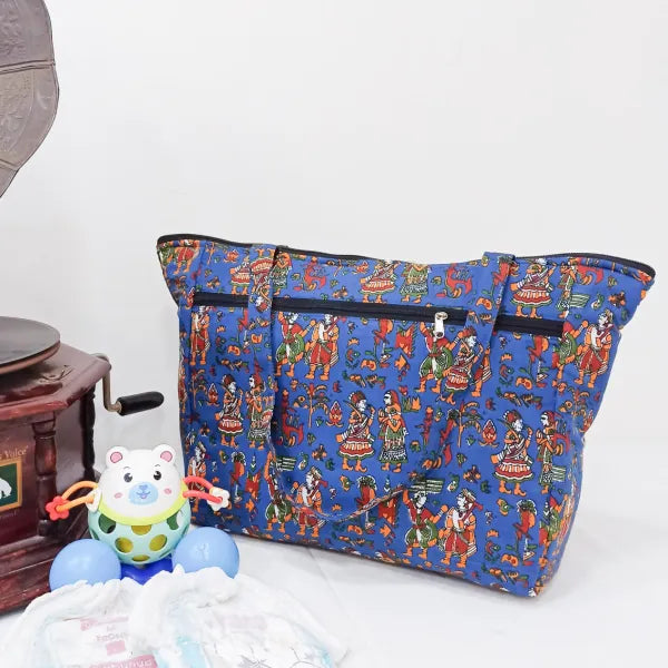 Baby Bag Diaper bag Hospital Bag Blue Color with Kalamkari Design.