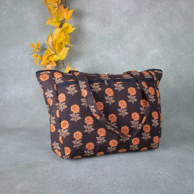 Baby Bag /Diaper bag/Hospital Bag Brown Color with Orange Flower Design.