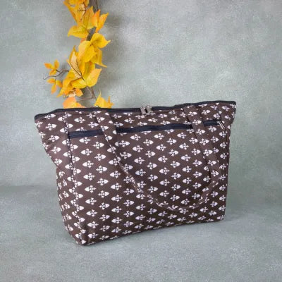Baby Bag Diaper bag Hospital Bag Brown Color with White Small Flower Prints.