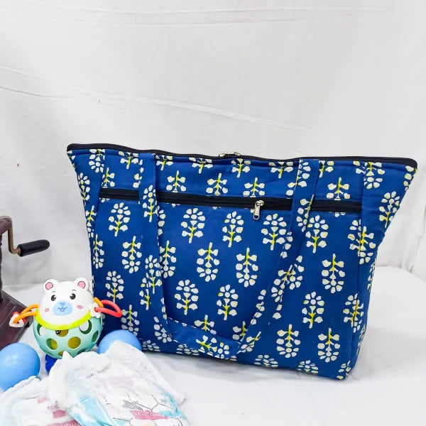 Baby Essential Bag /Diapper bag Blue Colour with Yellow Prints.