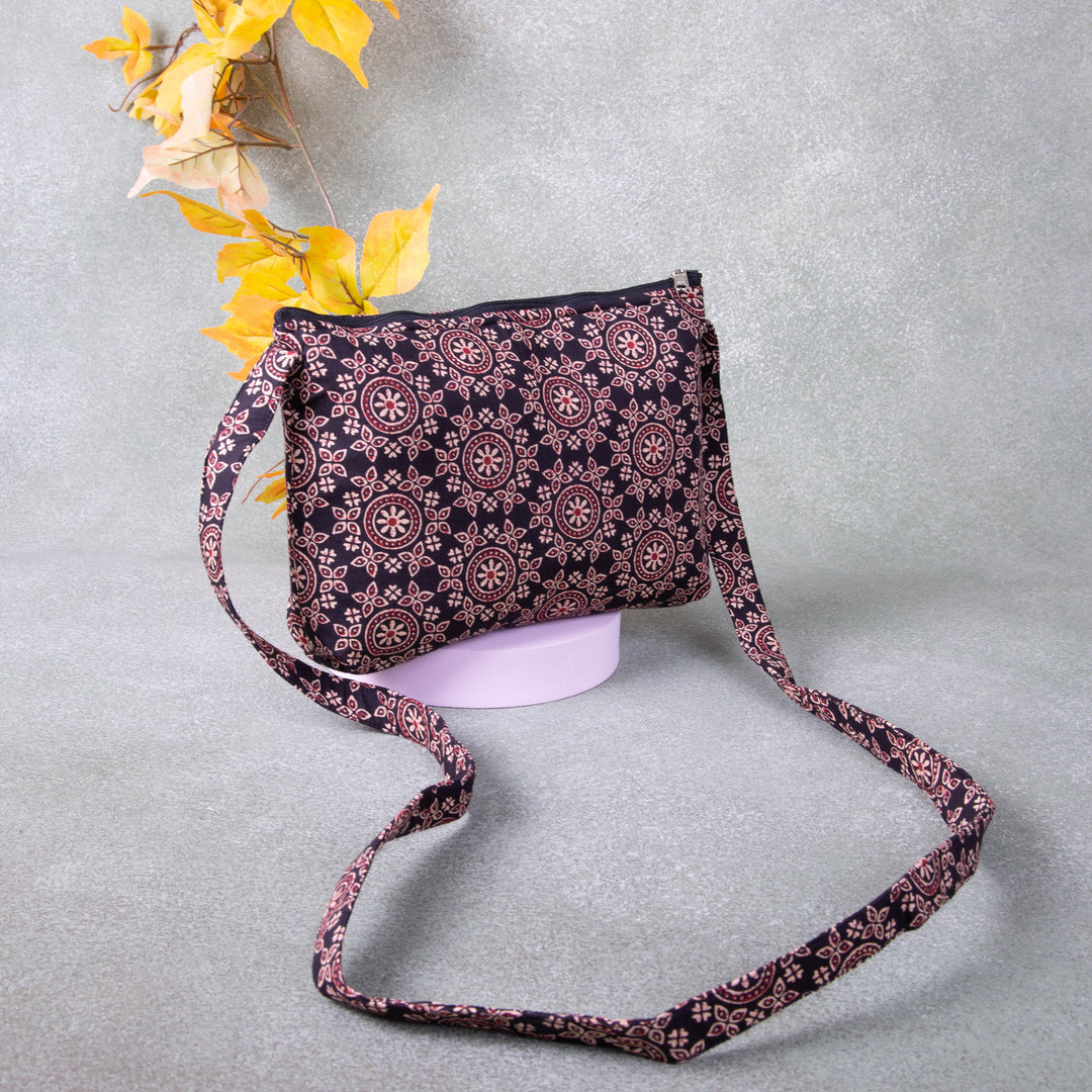 Bristlefront Everday sling Black With Maroon Colour Flower Design.