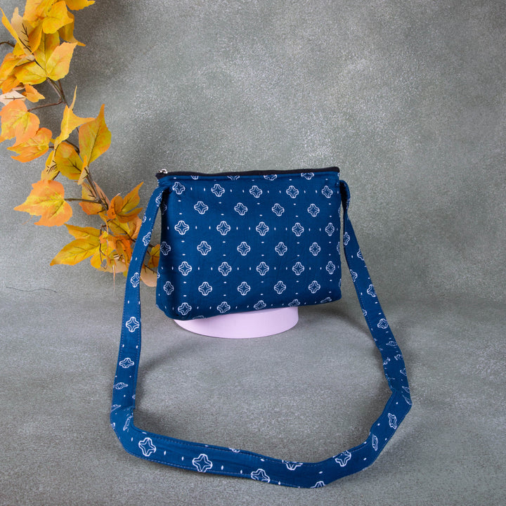 Bristlefront Everday sling Blue with White Small Flower Design