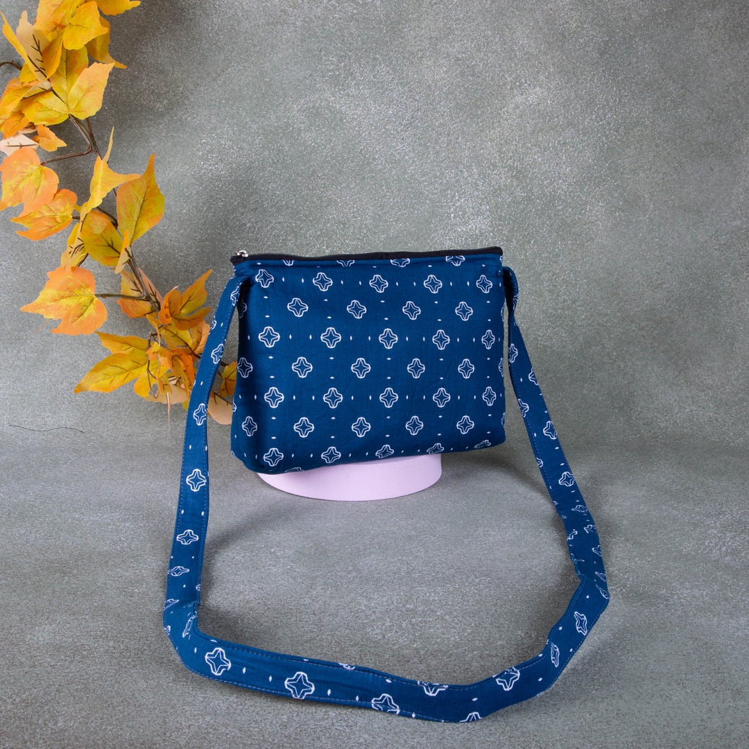 Bristlefront Everday sling Blue with White Small Flower Design