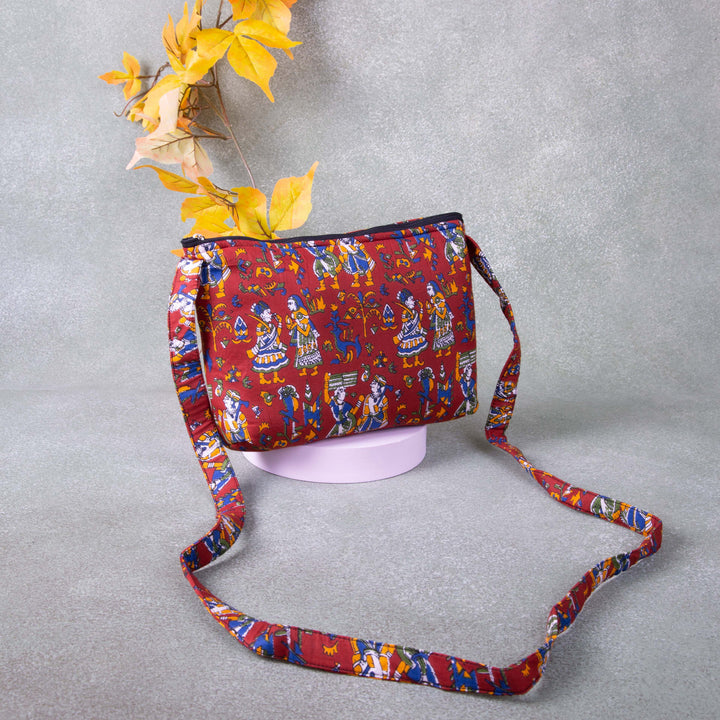 Bristlefront Everday sling Maroon Colour With Kalamkari Design.