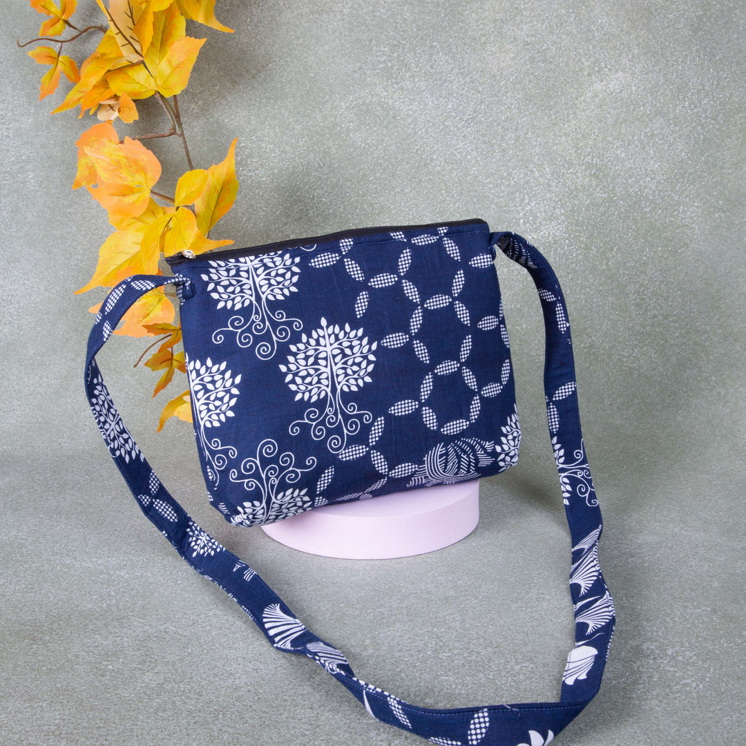 Bristlefront Everday sling Navy Blue with White Flower Design