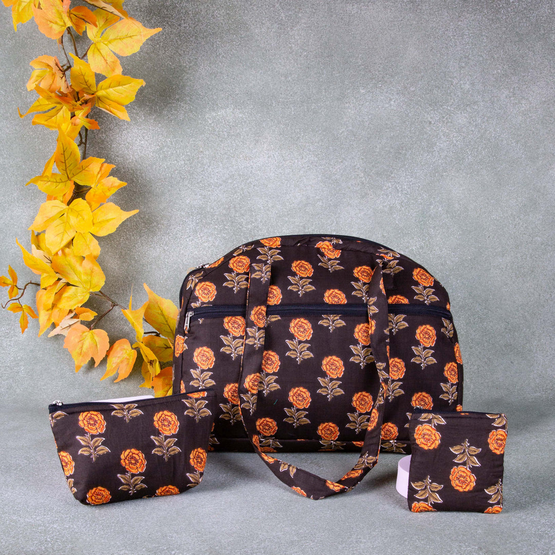 Bristlefront Everyday Tote Combo Brown with Orange Flower Design