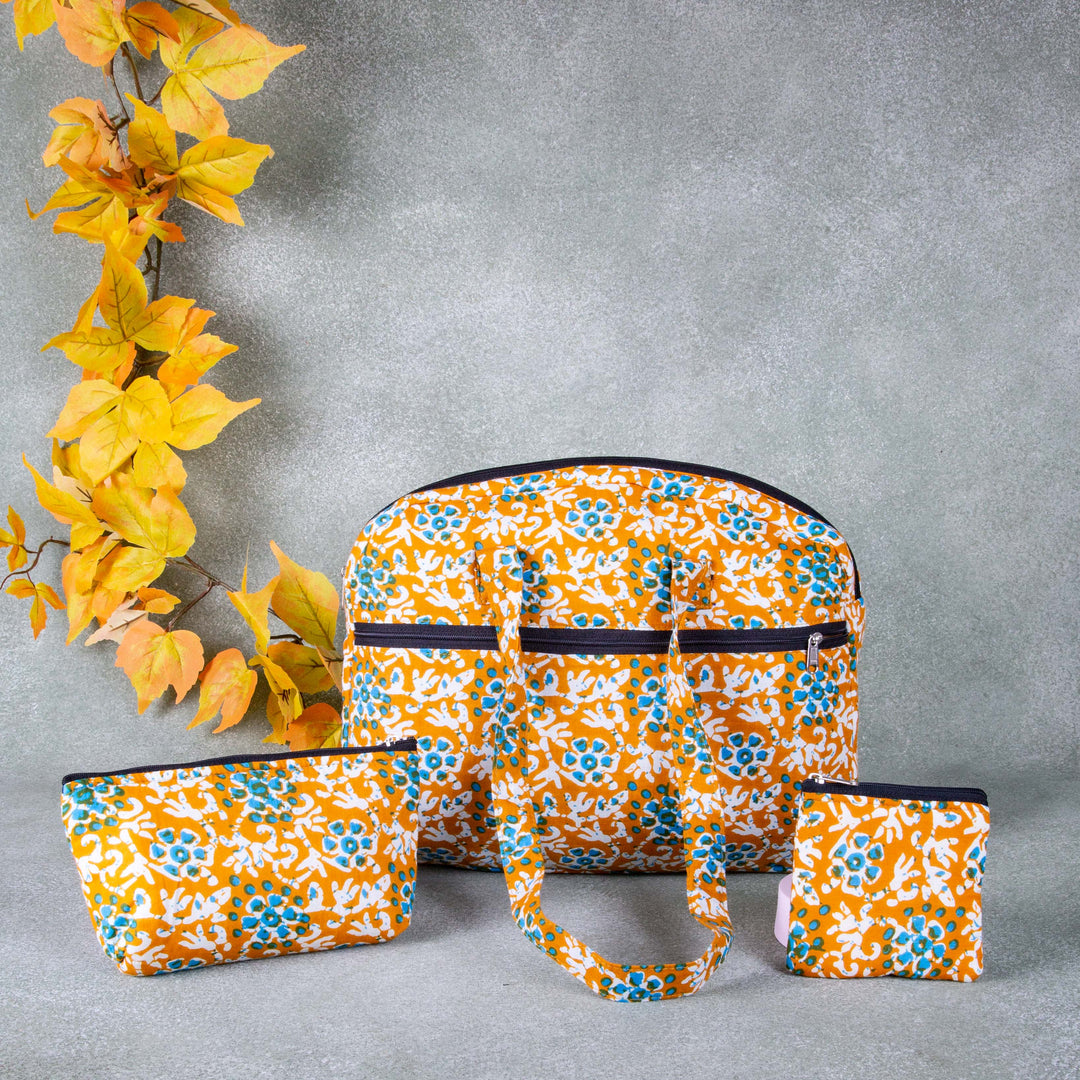 Bristlefront Everyday Tote Combo Yellow with Blue Flower Design