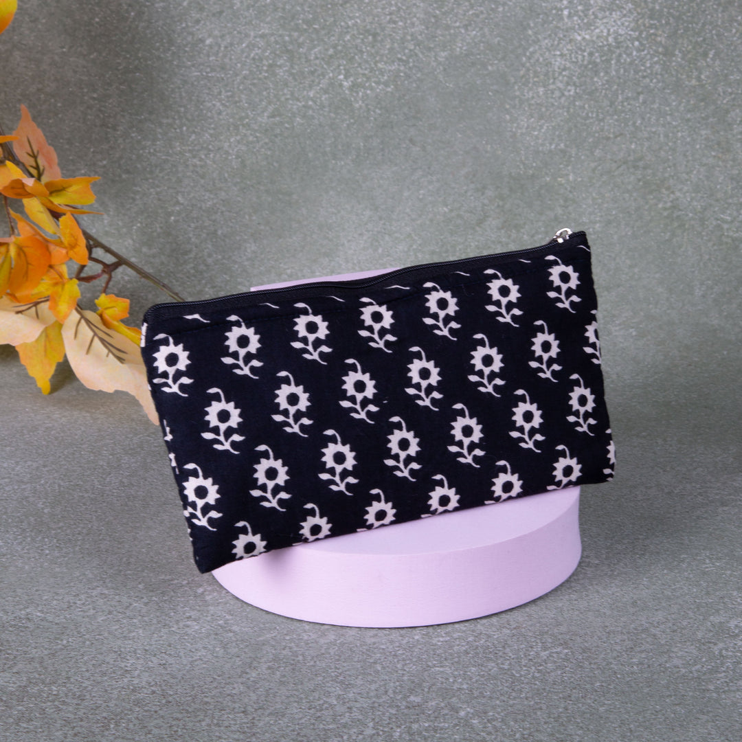 Cotton Purse Black with White Small flower Design.