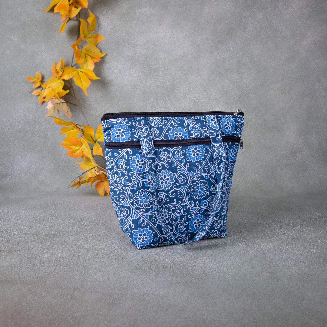 Medium Size Handbag Blue Flower Design.