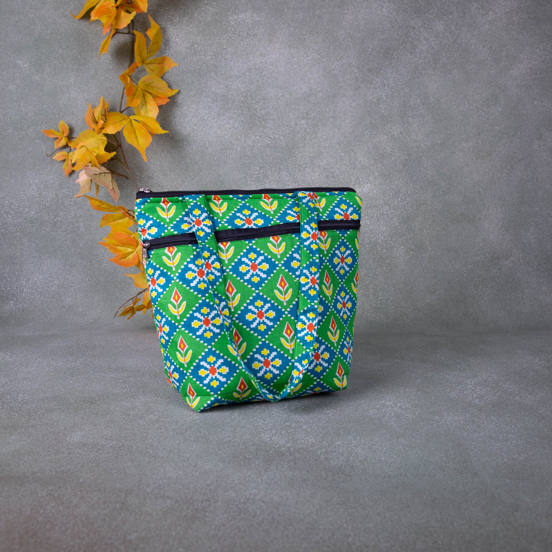 Medium Size Handbag Green Colour Flower Design.