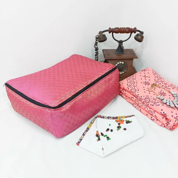 Saree Storage Bags Pink Colour with Golden Prints.