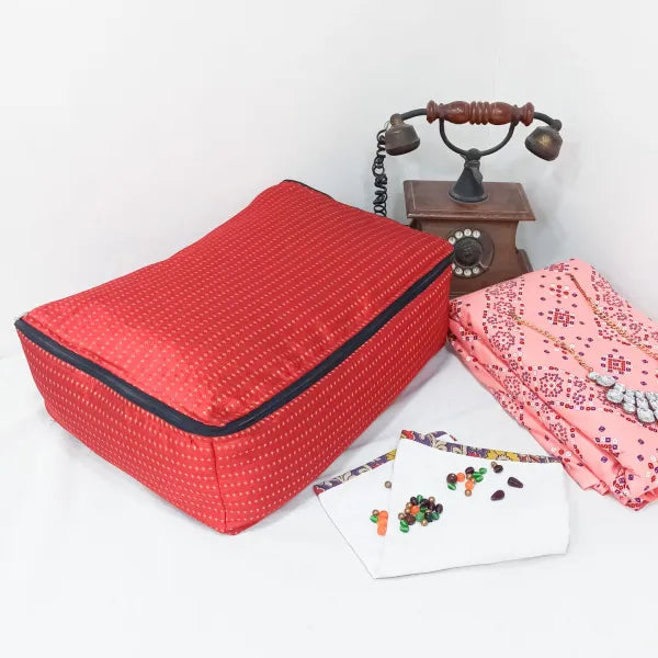 Saree Storage Bags Red with Golden Colour Dots Design.