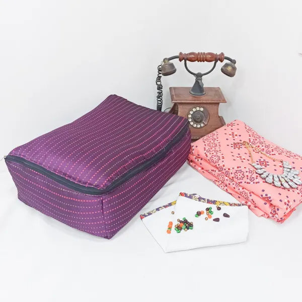 Saree Storage Bags Violet with Golden and Pink Colour Dots Design.