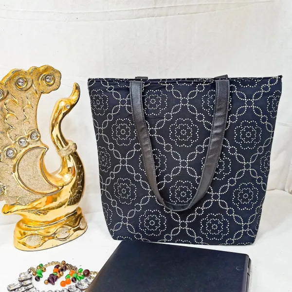 Denim totes upcycled with beautiful Indian Bandhani prints | Denim tote,  Functional bag, Bags