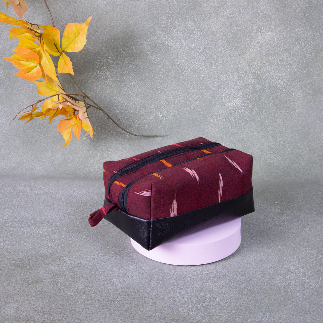 Sarus Crane Series Double Zip Vanity Maroon with Orange Prints.