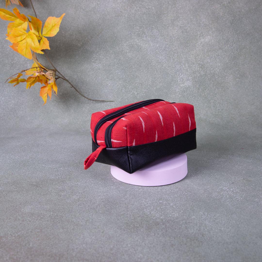 Sarus Crane Series Double Zip Vanity Red with Small White Prints.