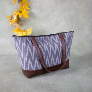 Sarus Crane Series Jumbo Tote  Grey Colour With White Zig Zag Prints