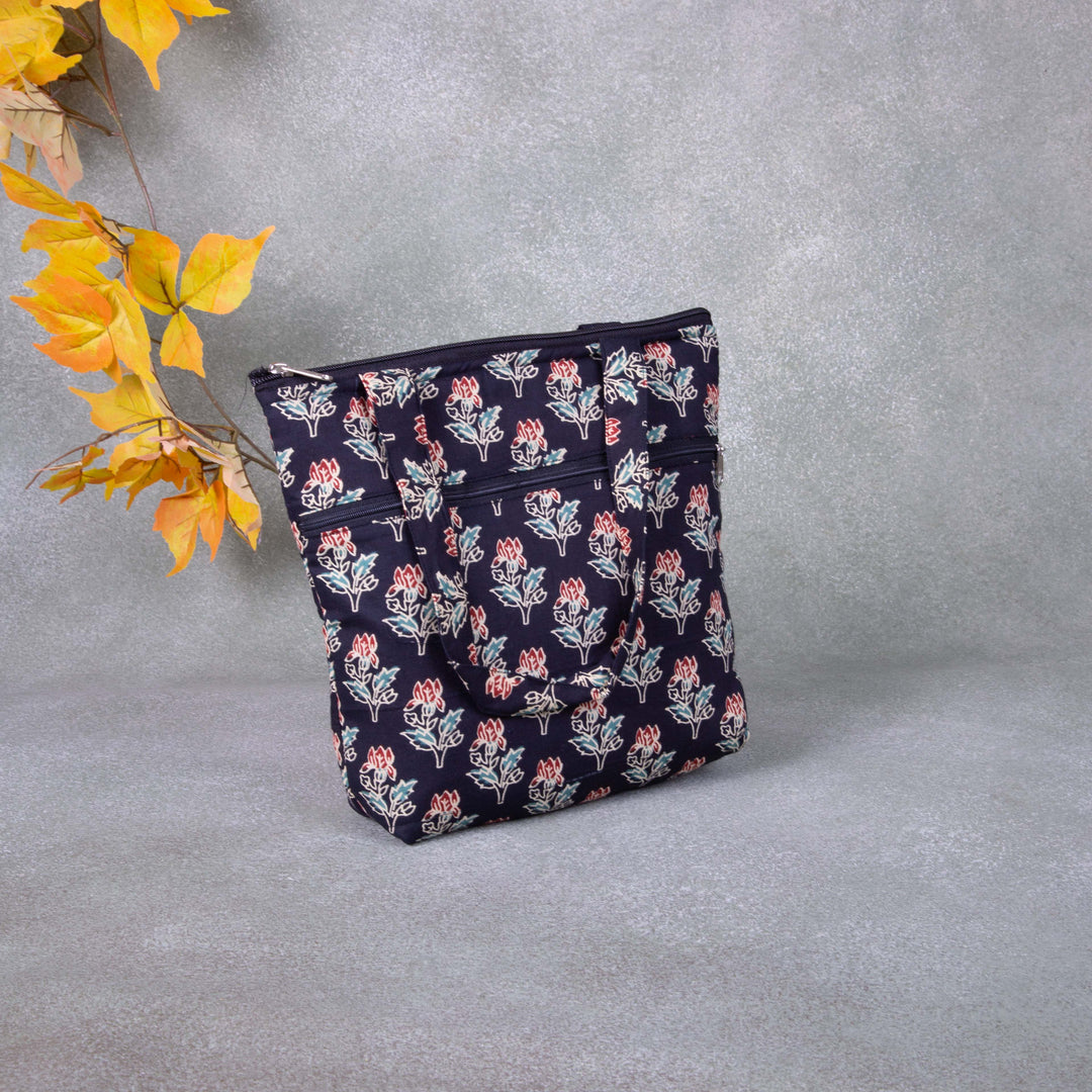 Small Handbag Black Colour Flower Design.