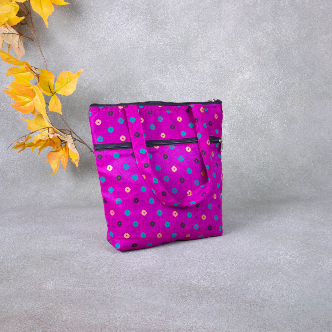 Small Handbag Pink with Green Dots Design.