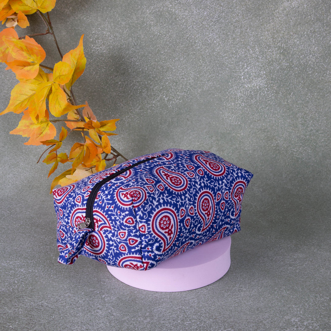 Vanity Pouch Blue Colour with Red Mango Design.