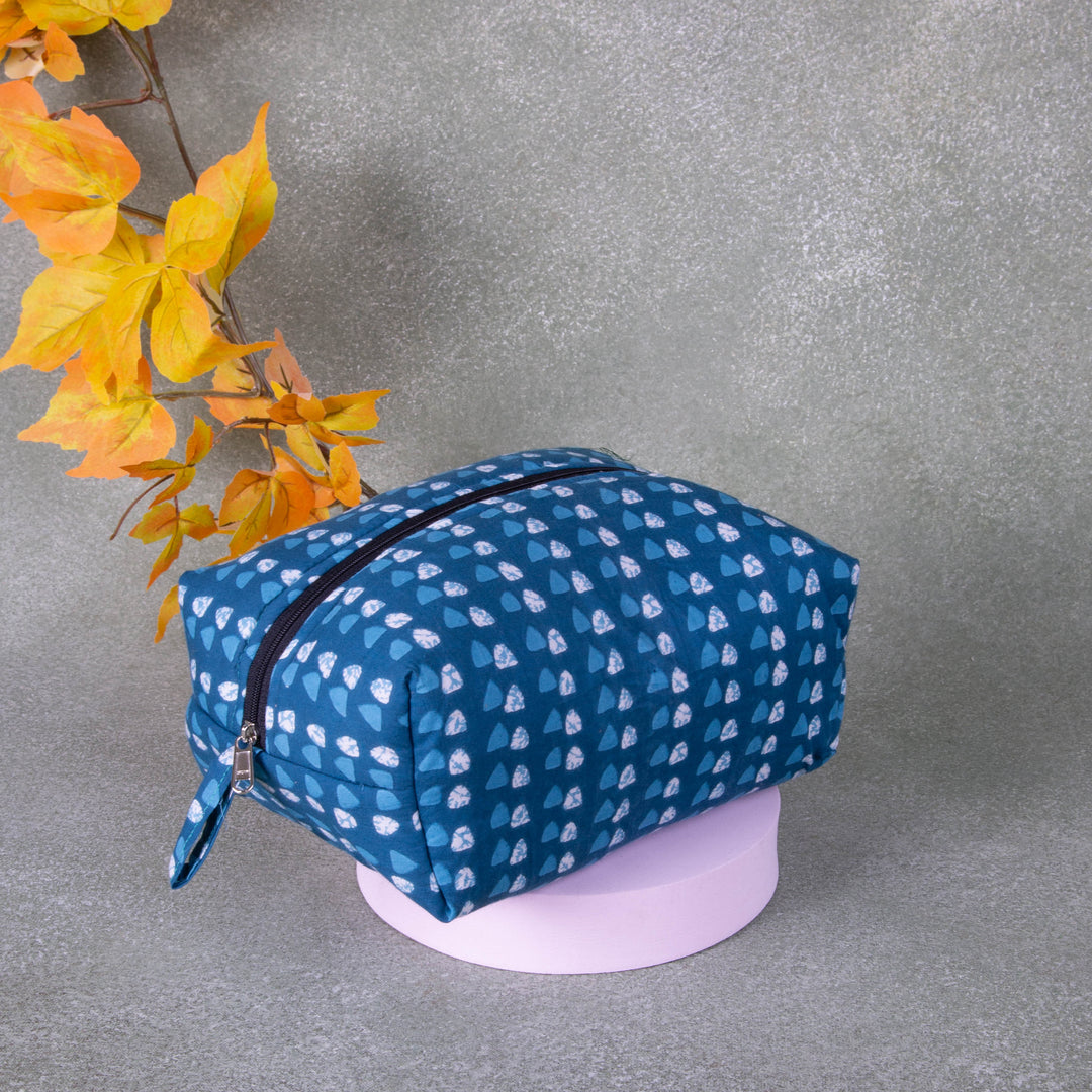 Vanity Pouch Blue Colour with White Dots Design.